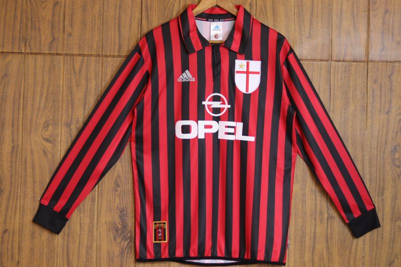 AC Milan 1999/2000 Local Manga Larga - Versión Fan Adulto