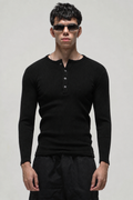 RX RIBBED HENLEY - BLACK