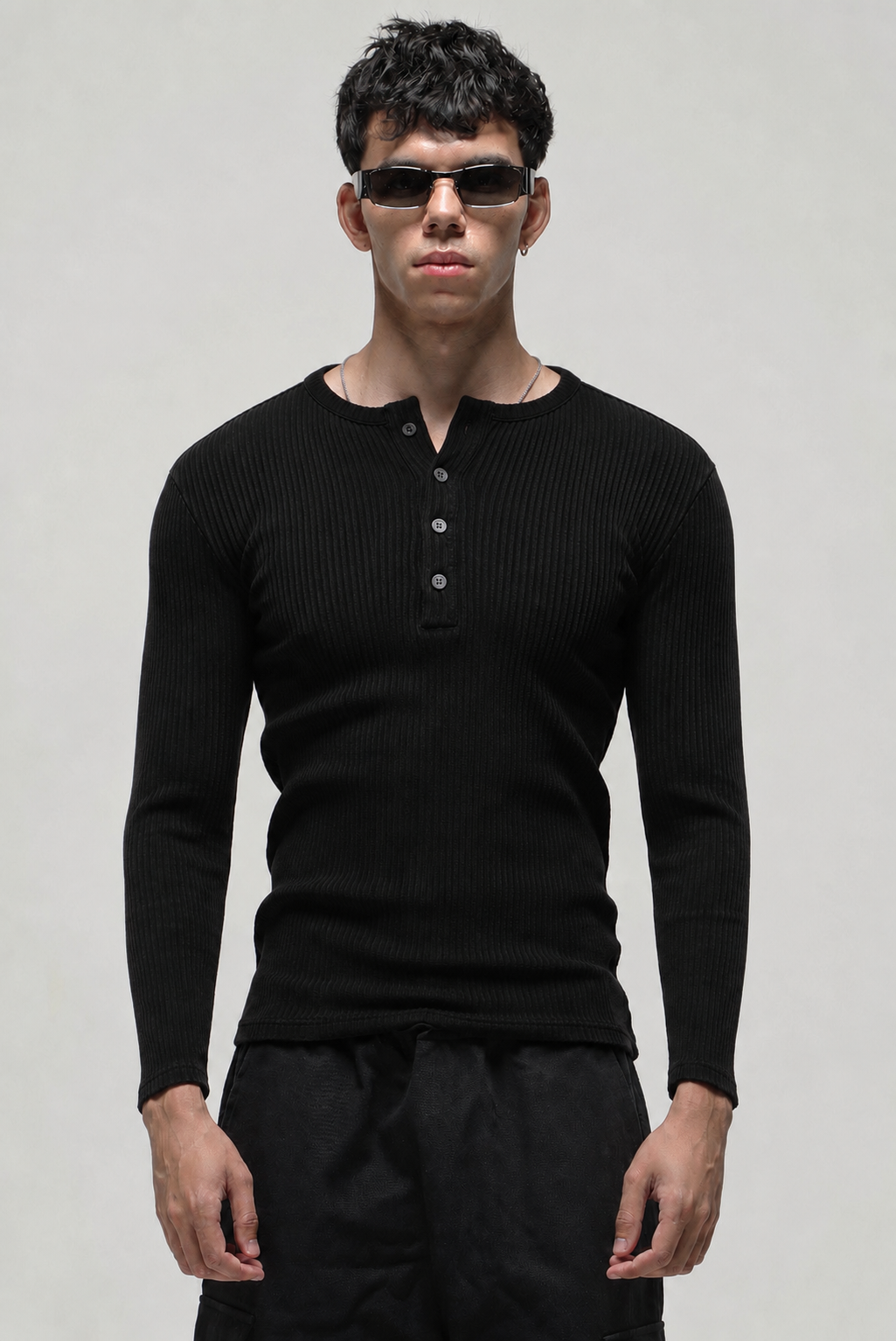 RX Ribbed Henley Black