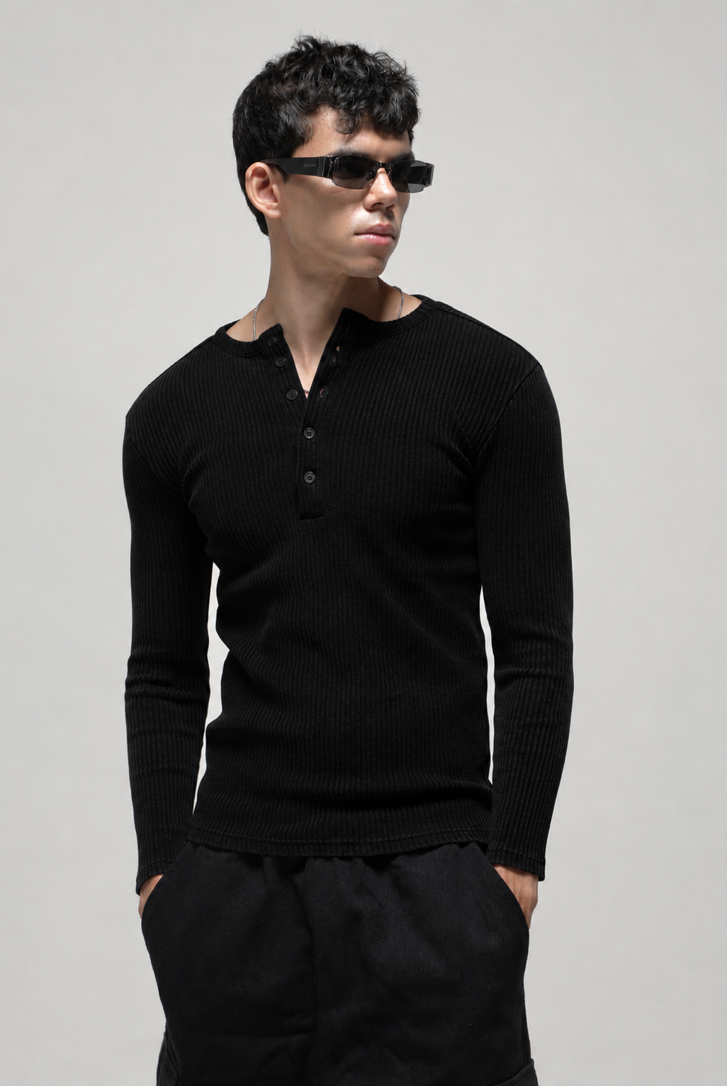 RX Ribbed Henley Black