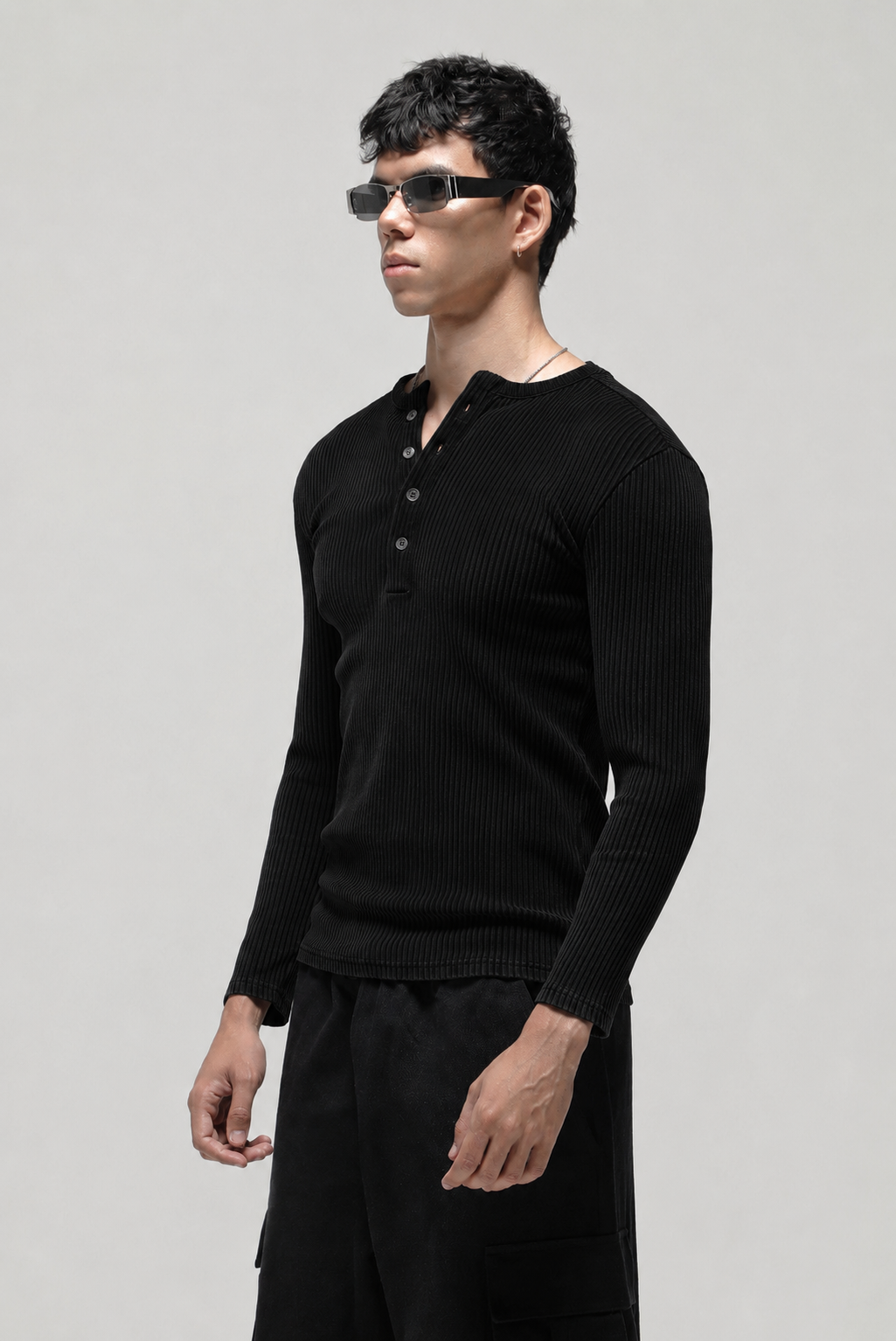 RX Ribbed Henley Black