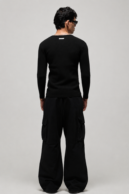 RX RIBBED HENLEY - BLACK