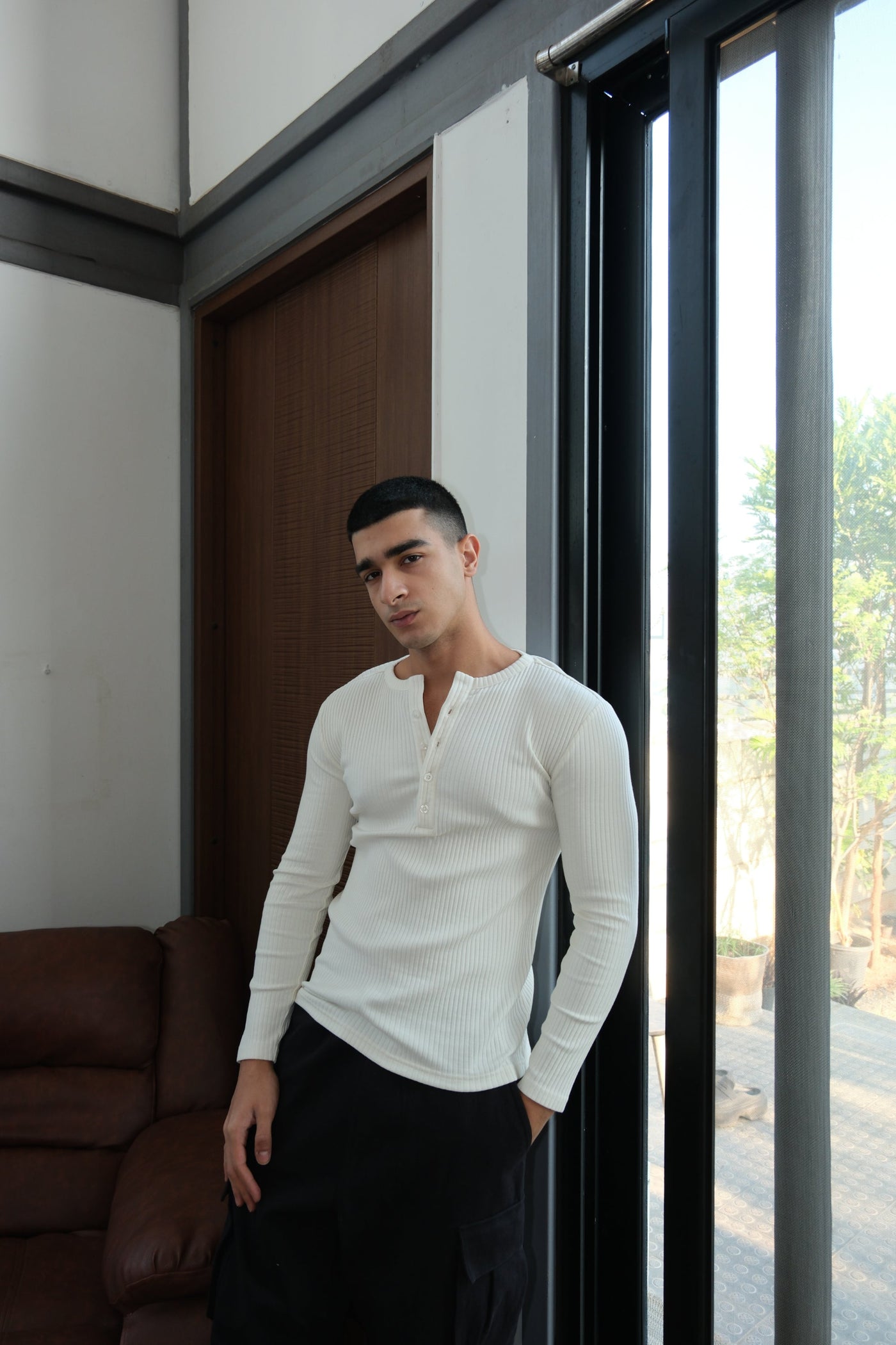 RX Ribbed Henley Bone