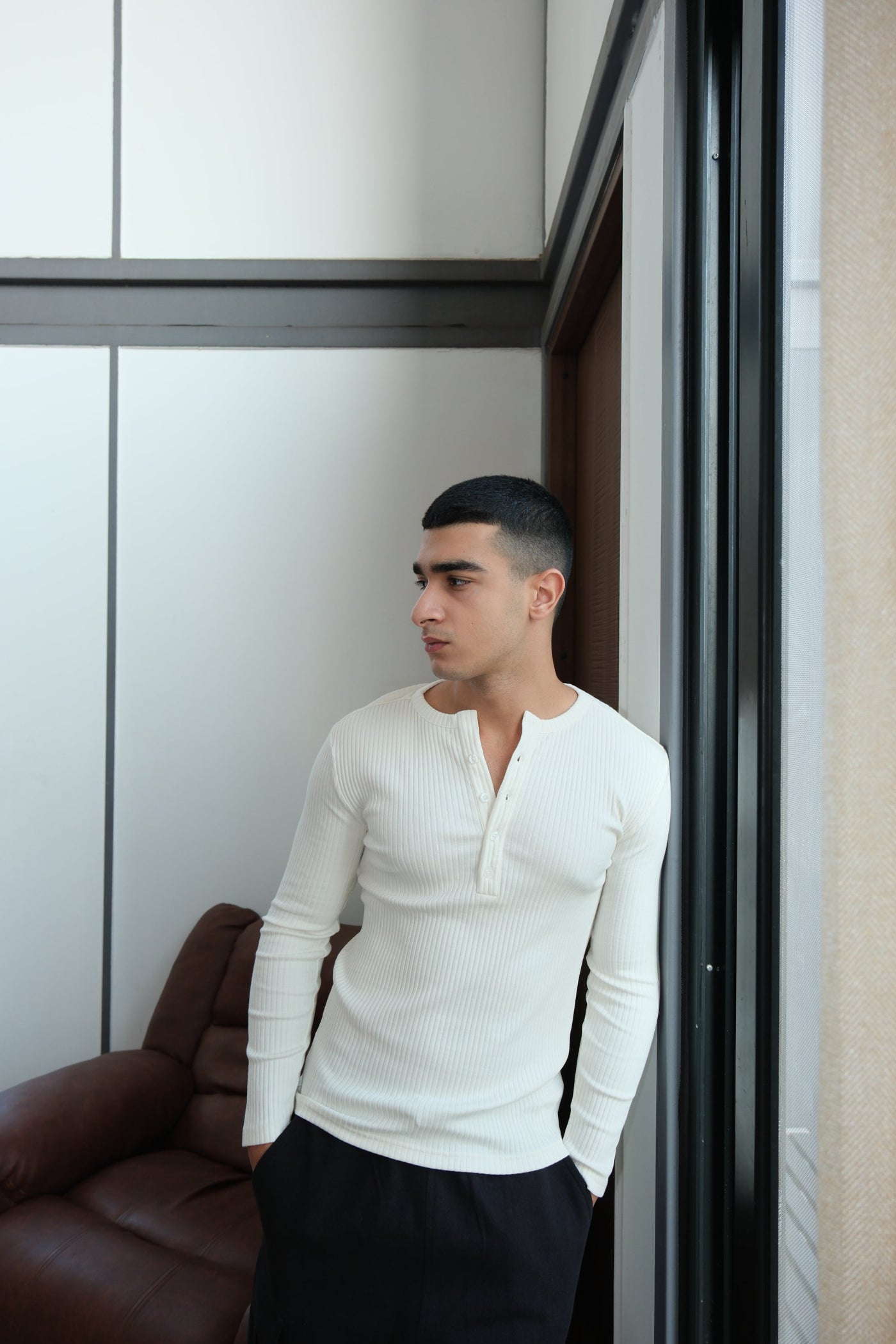 RX Ribbed Henley Bone