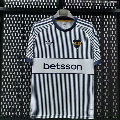 Front view of Boca Juniors 2026/2027 navy and white striped away player jersey