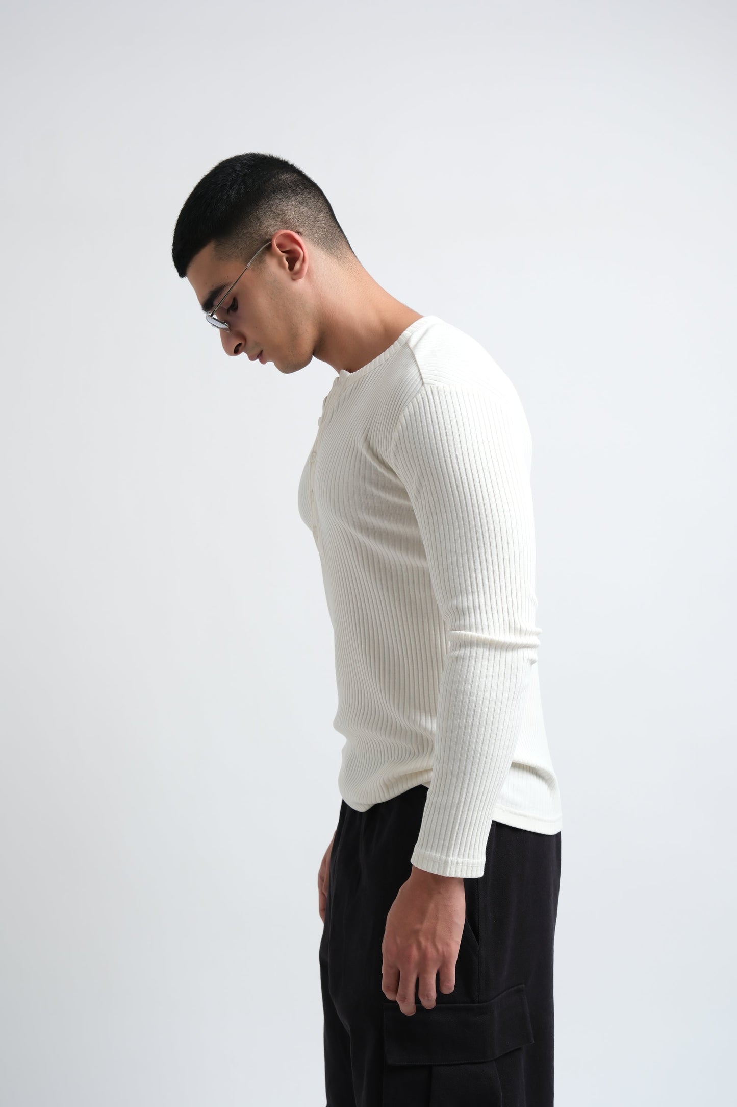 RX RIBBED HENLEY - BONE