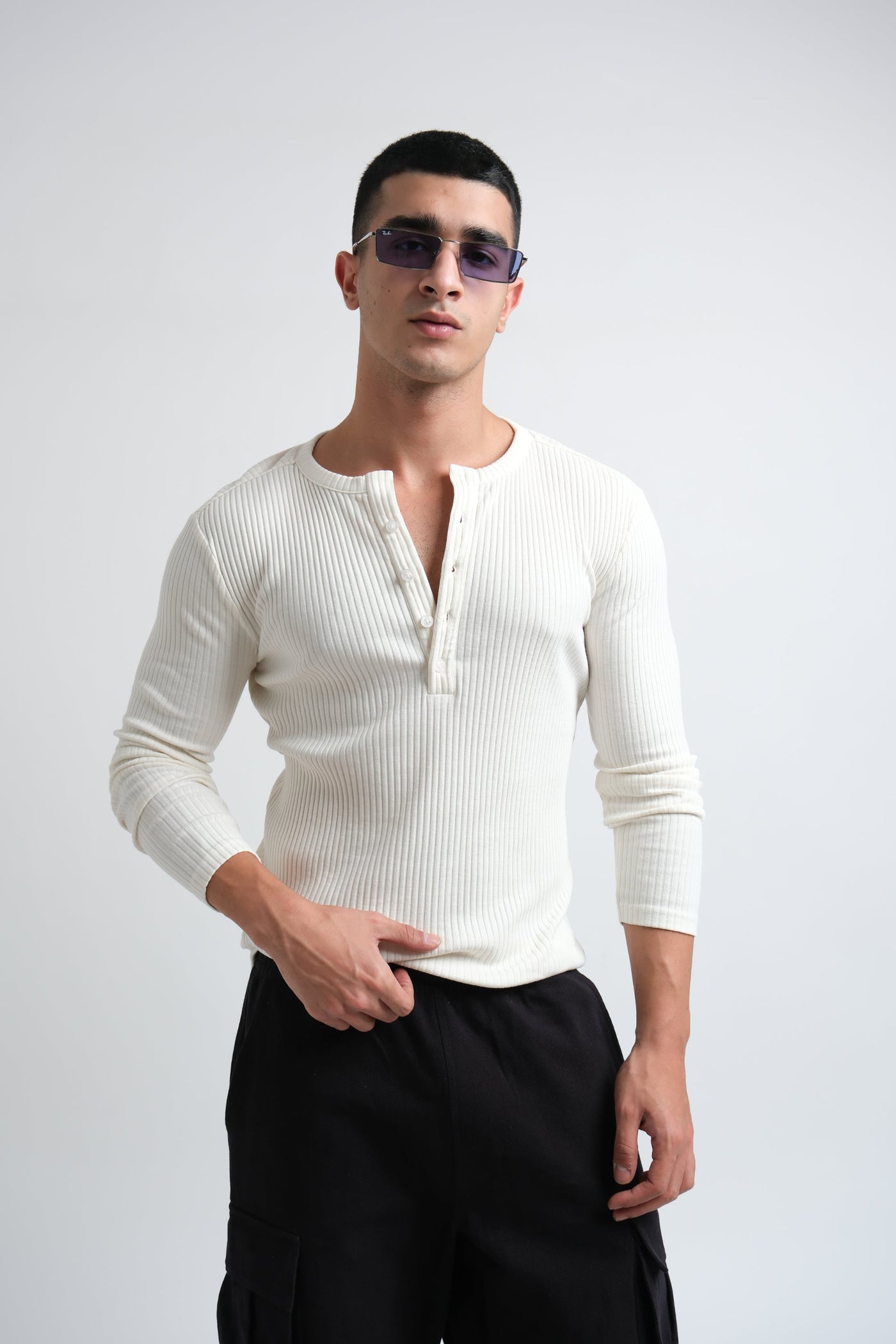 RX Ribbed Henley Bone